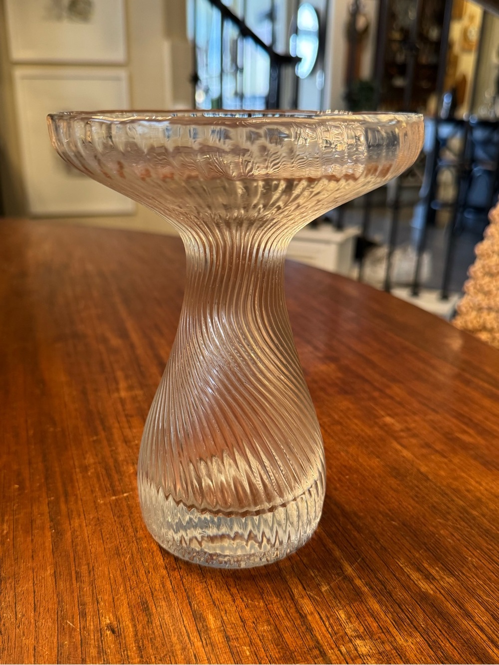 RARE Jan Gabrhel 7" Twisted Clear Ribbed Glass Vase